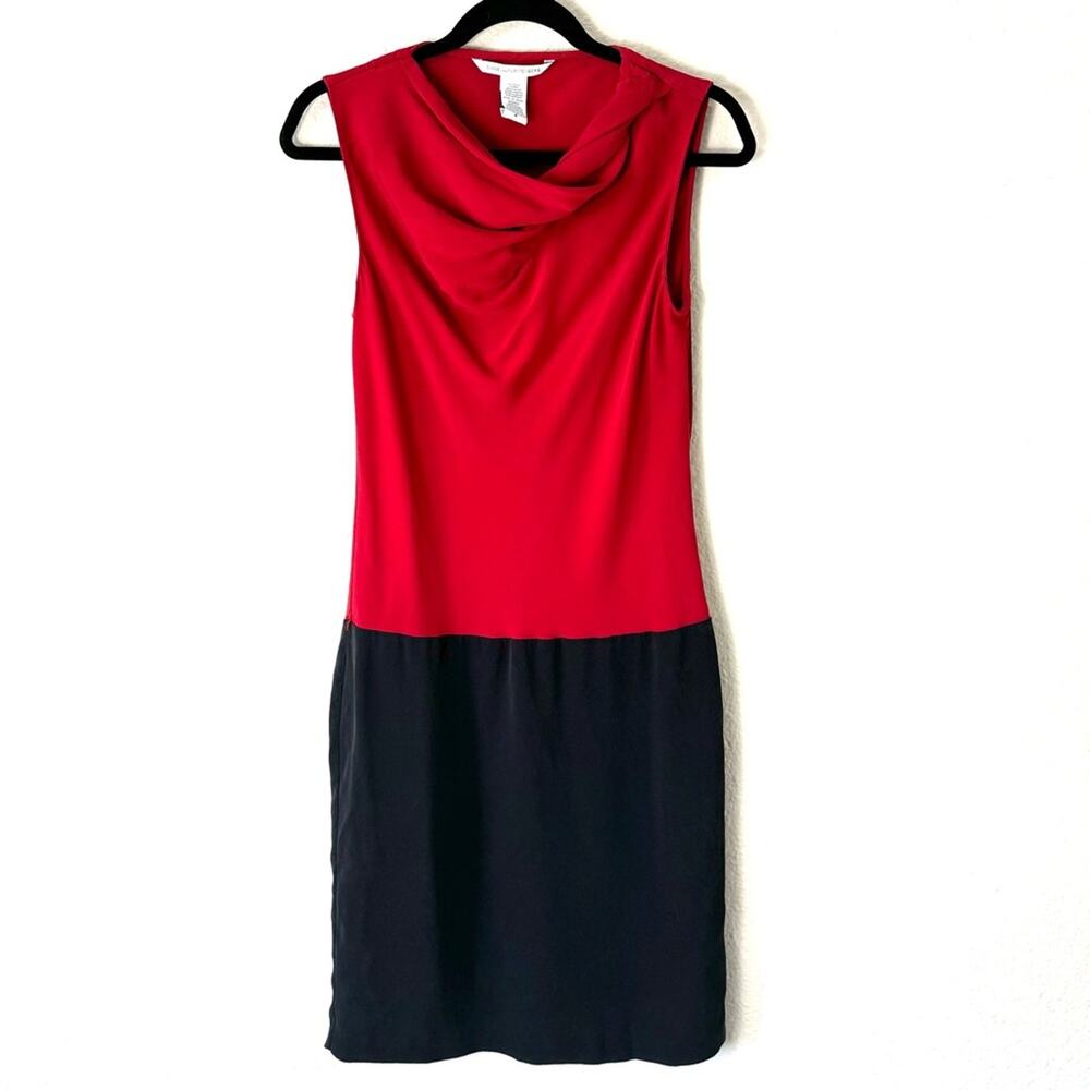 Diane Von Furstenburg Red & Black Silk Drop Waist Dress Size 8 Medium